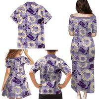 Aloha Hawaii Paniolo Lavender Palaka Family Matching Puletasi and Hawaiian Shirt Coastal Rodeo - Polynesian Pride