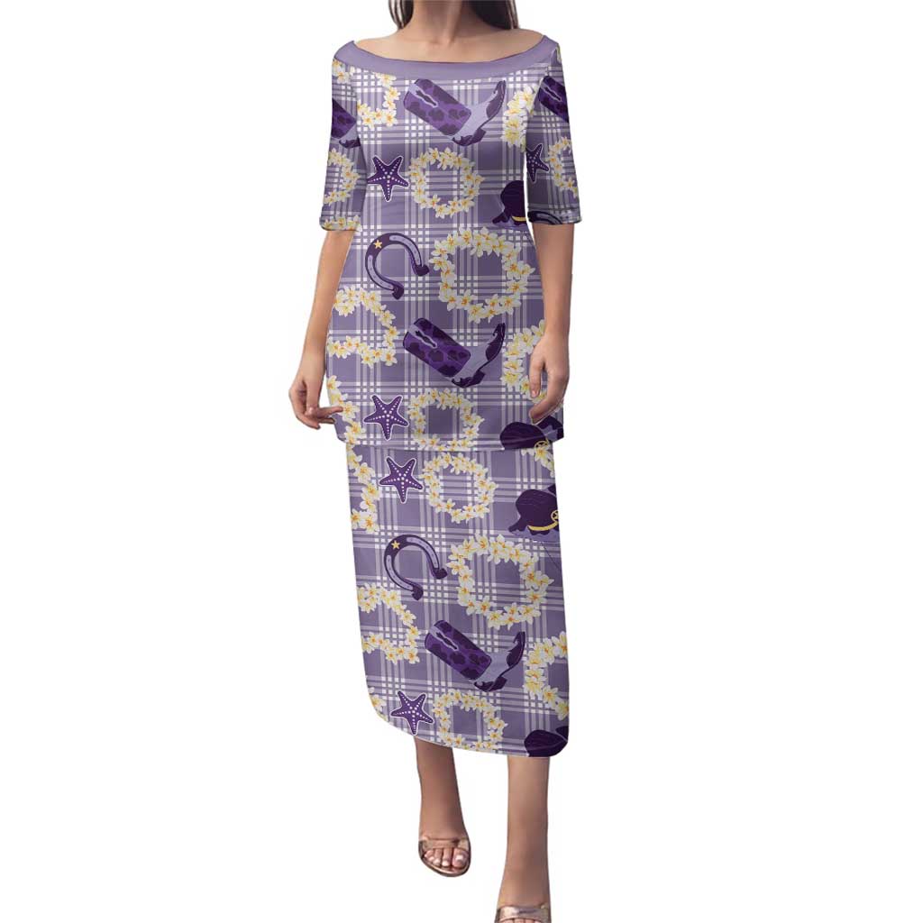 Aloha Hawaii Paniolo Lavender Palaka Family Matching Puletasi and Hawaiian Shirt Coastal Rodeo - Polynesian Pride