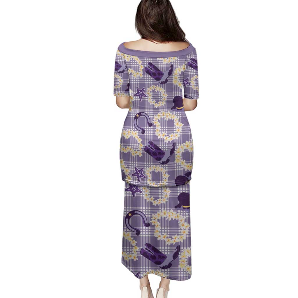 Aloha Hawaii Paniolo Lavender Palaka Family Matching Puletasi and Hawaiian Shirt Coastal Rodeo - Polynesian Pride