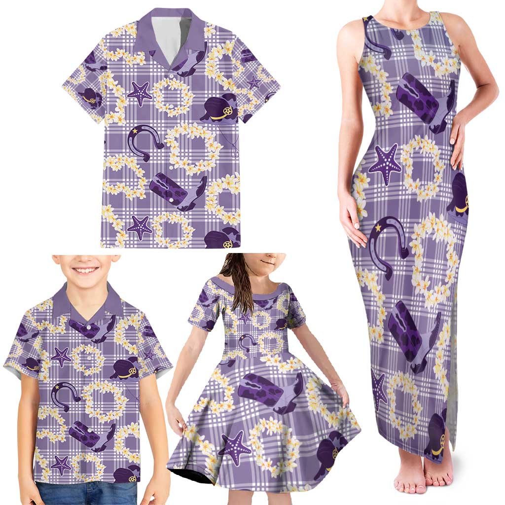 Aloha Hawaii Paniolo Lavender Palaka Family Matching Tank Maxi Dress and Hawaiian Shirt Coastal Rodeo - Polynesian Pride