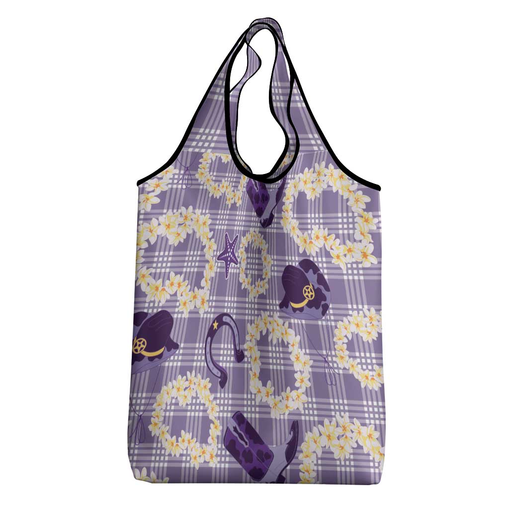 Aloha Hawaii Paniolo Lavender Palaka Grocery Bag Coastal Rodeo - Polynesian Pride