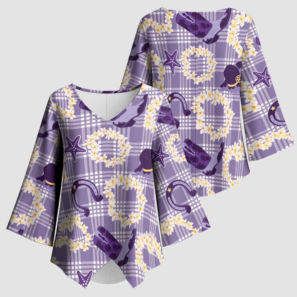 Aloha Hawaii Paniolo Lavender Palaka Kimono Sleeve Blouse Coastal Rodeo - Polynesian Pride