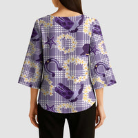 Aloha Hawaii Paniolo Lavender Palaka Kimono Sleeve Blouse Coastal Rodeo - Polynesian Pride