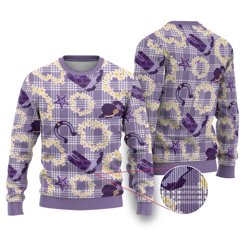 Aloha Hawaii Paniolo Lavender Palaka Ugly Christmas Sweater Coastal Rodeo - Polynesian Pride