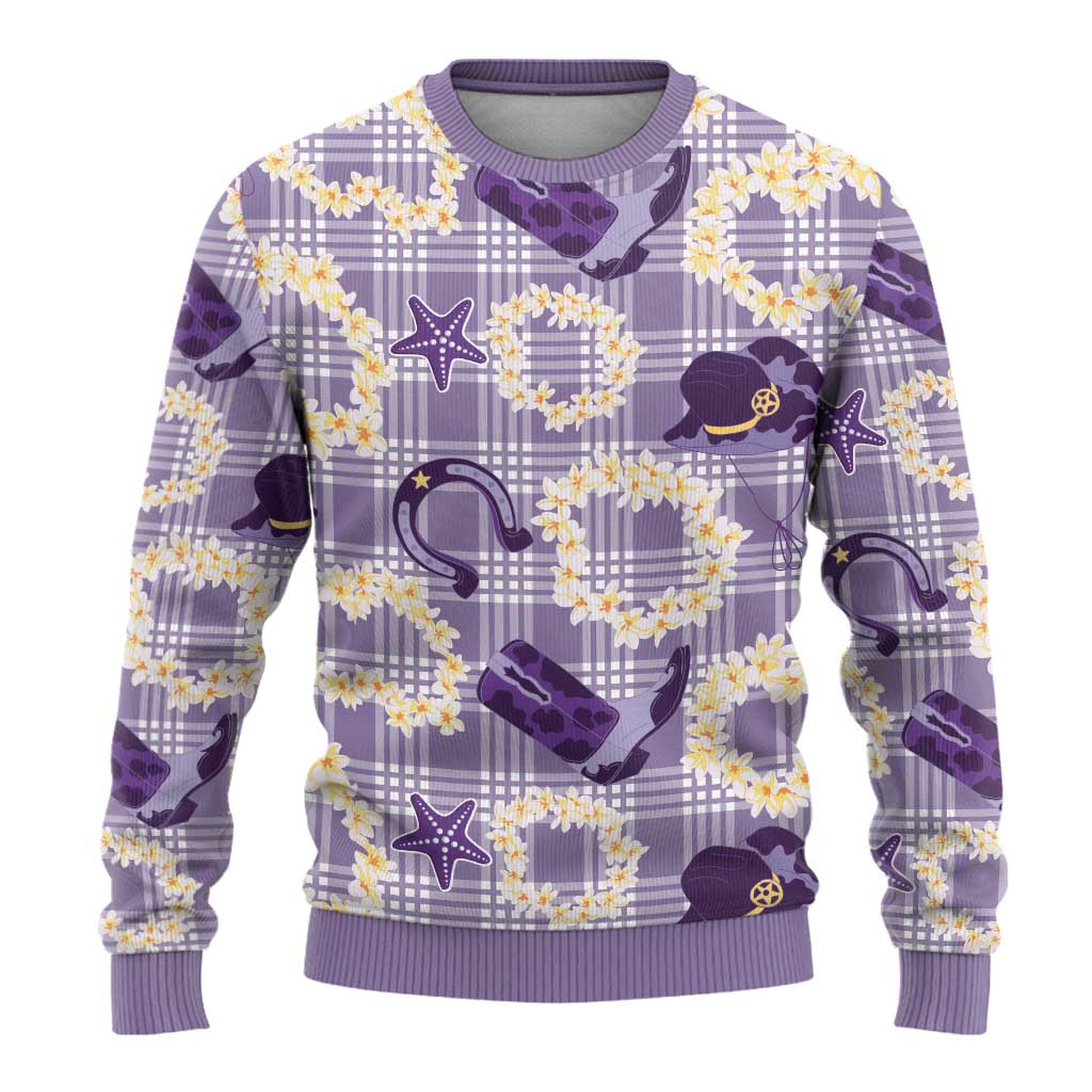 Aloha Hawaii Paniolo Lavender Palaka Ugly Christmas Sweater Coastal Rodeo - Polynesian Pride
