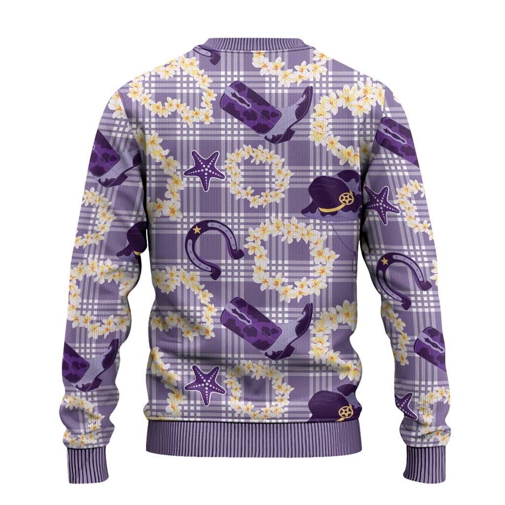 Aloha Hawaii Paniolo Lavender Palaka Ugly Christmas Sweater Coastal Rodeo - Polynesian Pride