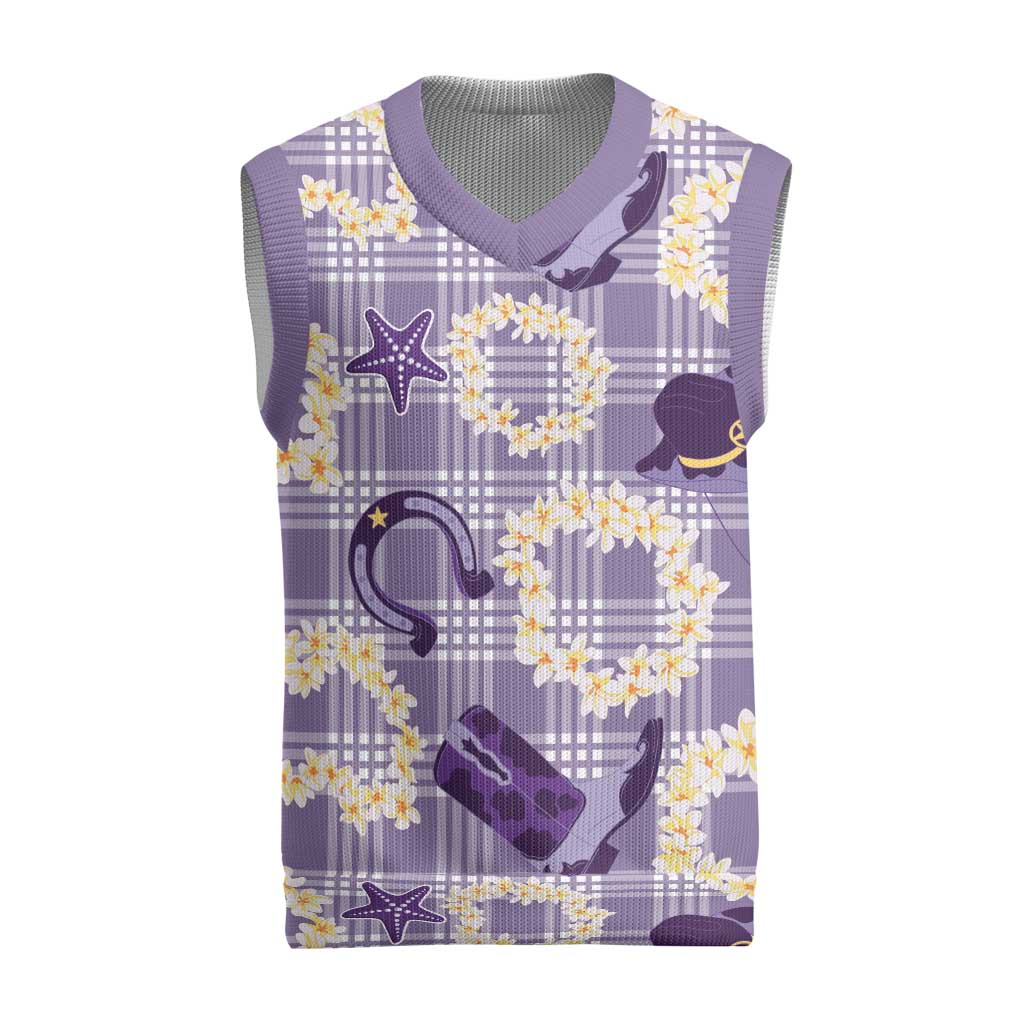 Aloha Hawaii Paniolo Lavender Palaka Christmas Knitted V-Neck Vest Coastal Rodeo - Polynesian Pride