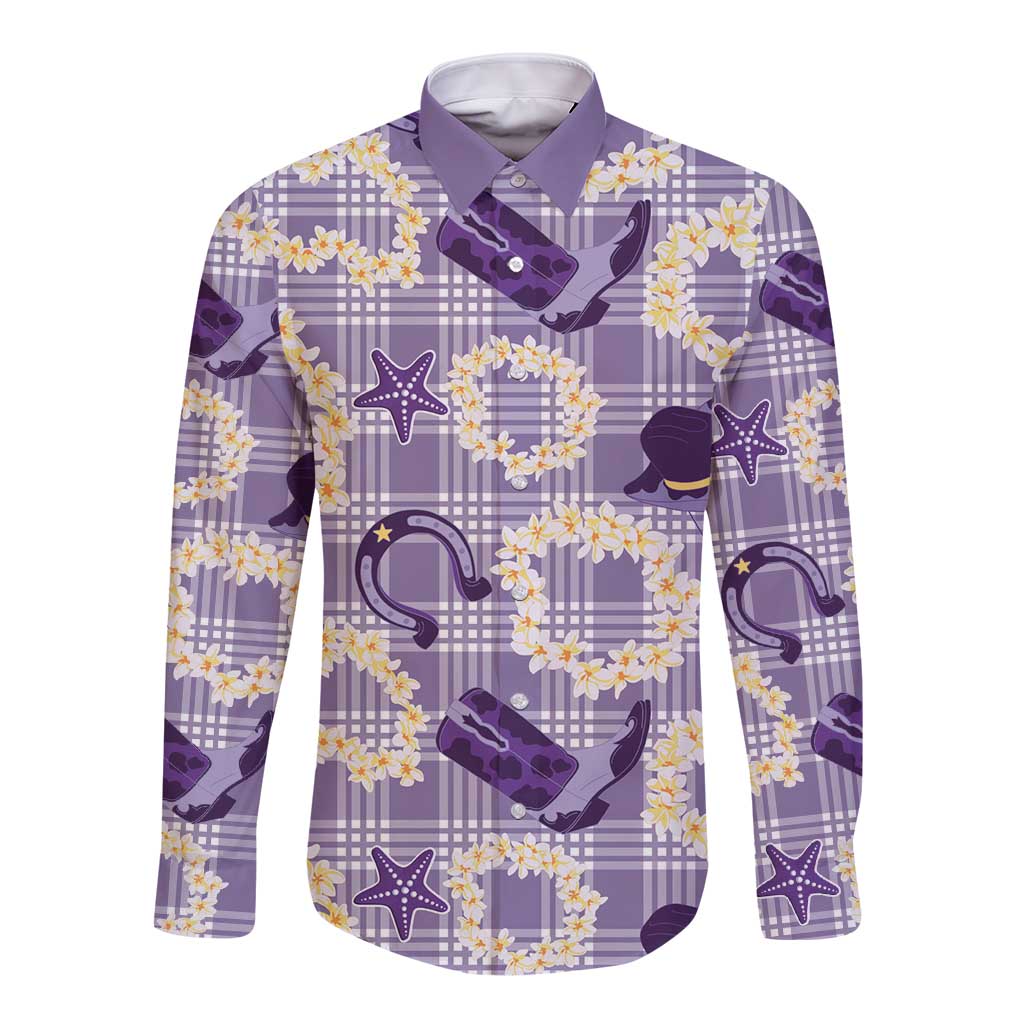 Aloha Hawaii Paniolo Lavender Palaka Long Sleeve Button Shirt Coastal Rodeo - Polynesian Pride