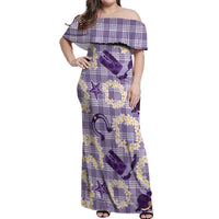 Aloha Hawaii Paniolo Lavender Palaka Off Shoulder Maxi Dress Coastal Rodeo - Polynesian Pride