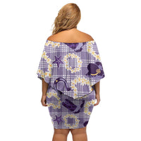 Aloha Hawaii Paniolo Lavender Palaka Off Shoulder Short Dress Coastal Rodeo - Polynesian Pride