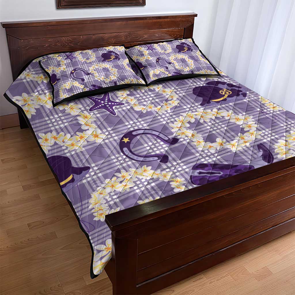 Aloha Hawaii Paniolo Lavender Palaka Quilt Bed Set Coastal Rodeo - Polynesian Pride