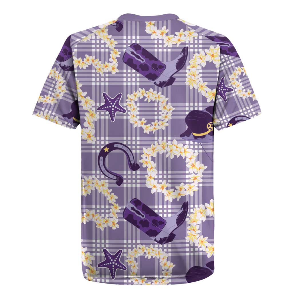 Aloha Hawaii Paniolo Lavender Palaka Rugby Jersey Coastal Rodeo - Polynesian Pride