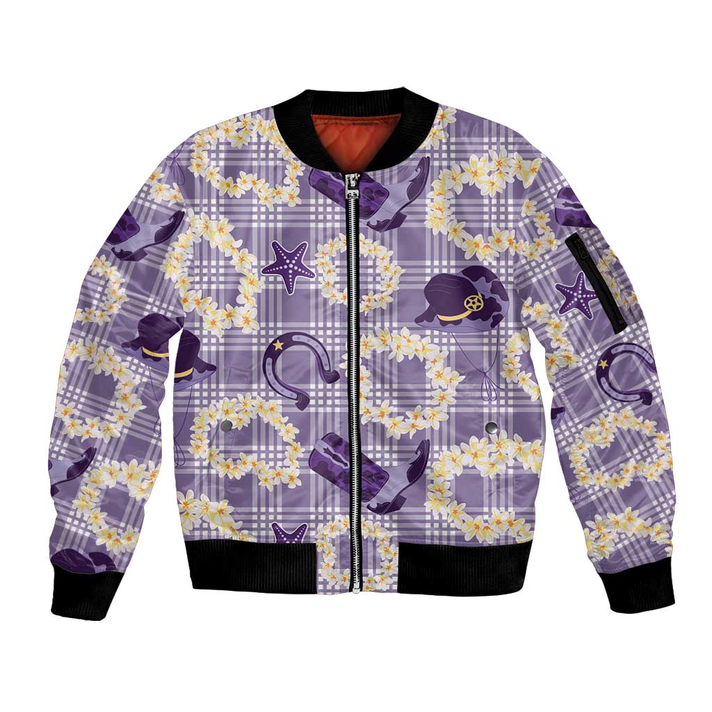Aloha Hawaii Paniolo Lavender Palaka Sleeve Zip Bomber Jacket Coastal Rodeo - Polynesian Pride