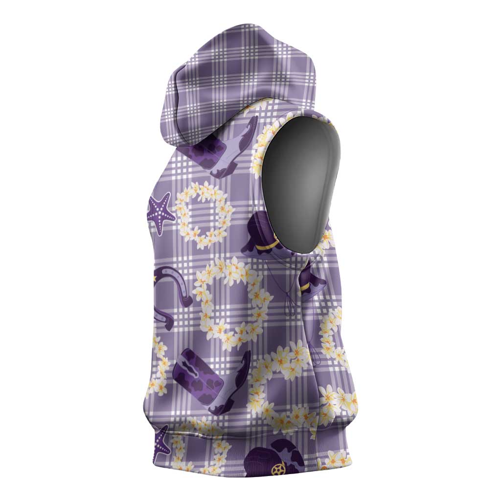 Aloha Hawaii Paniolo Lavender Palaka Sleeveless Hoodie Coastal Rodeo - Polynesian Pride