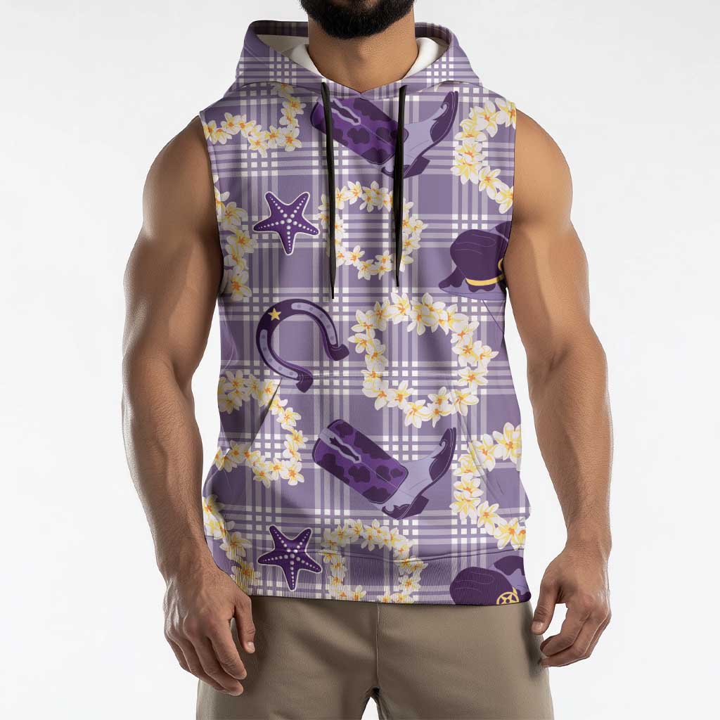 Aloha Hawaii Paniolo Lavender Palaka Sleeveless Hoodie Coastal Rodeo - Polynesian Pride