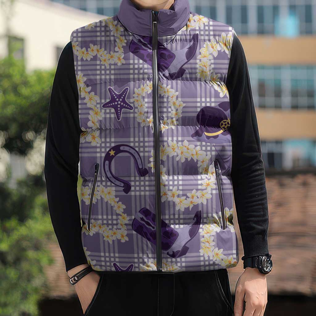 Aloha Hawaii Paniolo Lavender Palaka Sleeveless Puffer Jacket Coastal Rodeo - Polynesian Pride