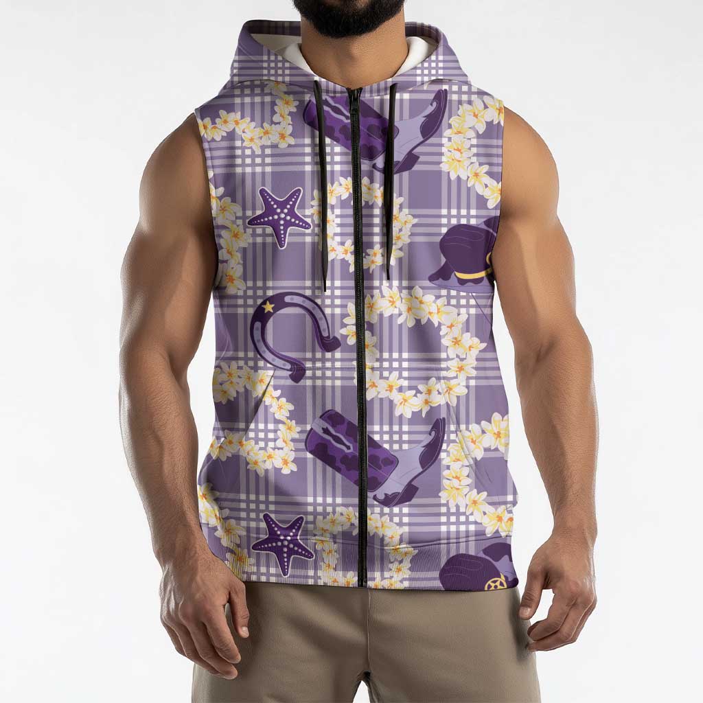 Aloha Hawaii Paniolo Lavender Palaka Sleeveless Zip Hoodie Coastal Rodeo LT7