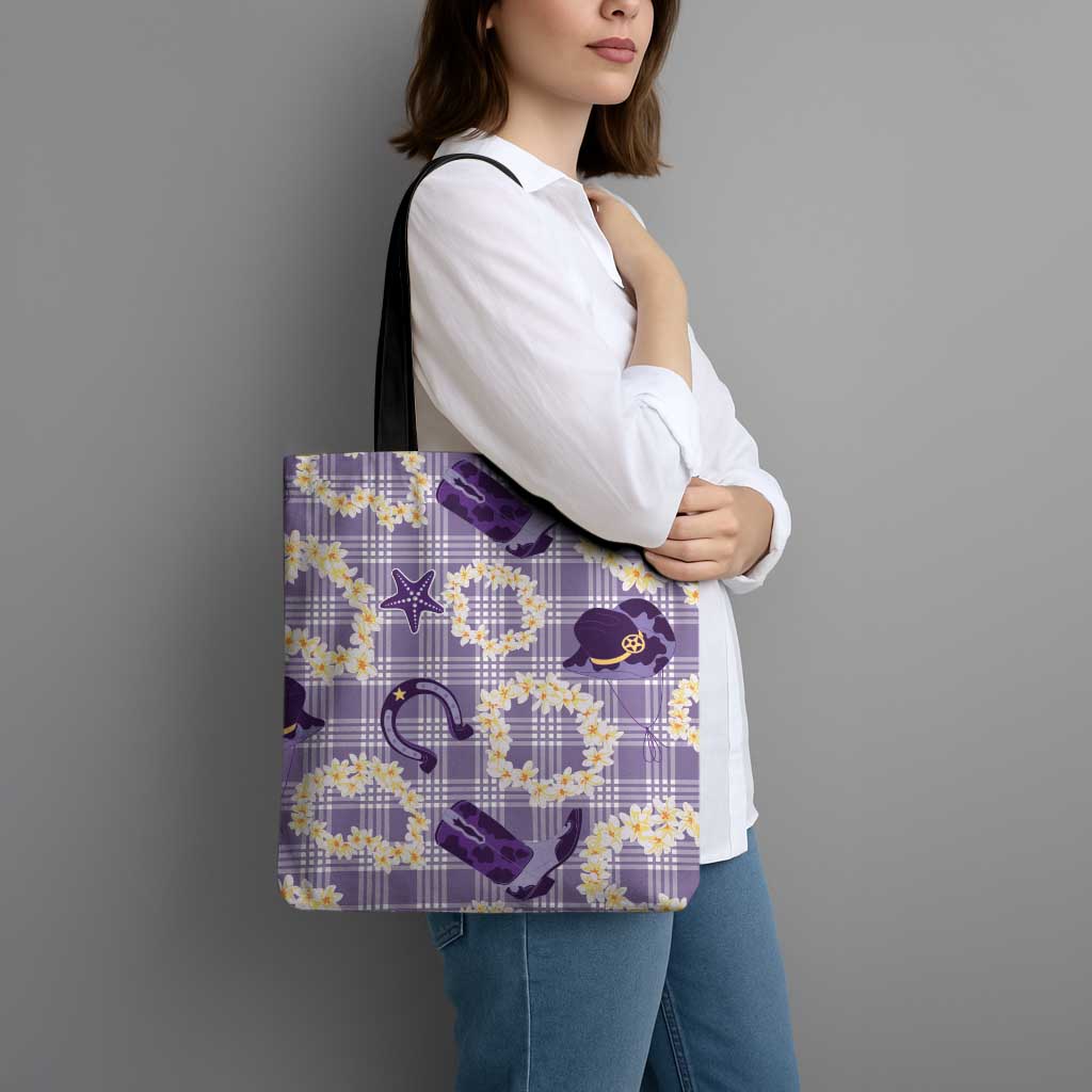 Aloha Hawaii Paniolo Lavender Palaka Tote Bag Coastal Rodeo - Polynesian Pride