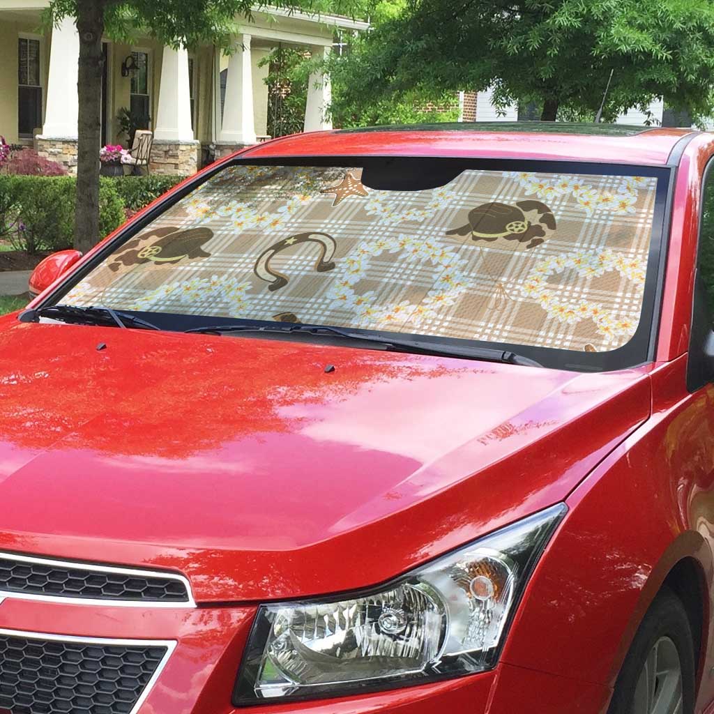 Aloha Hawaii Paniolo Khaki Palaka Auto Sun Shade Coastal Rodeo - Polynesian Pride