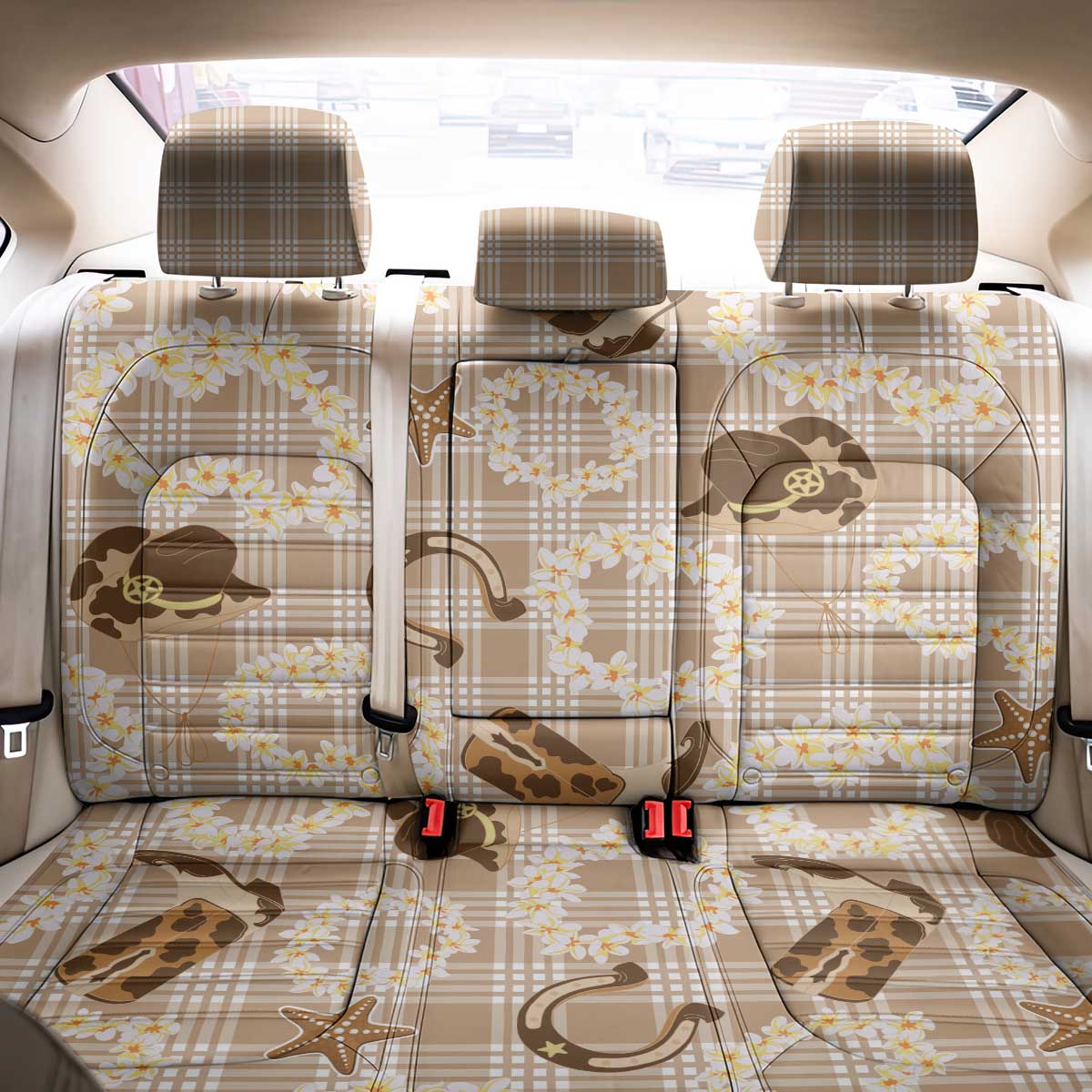 Aloha Hawaii Paniolo Khaki Palaka Back Car Seat Cover Coastal Rodeo - Polynesian Pride