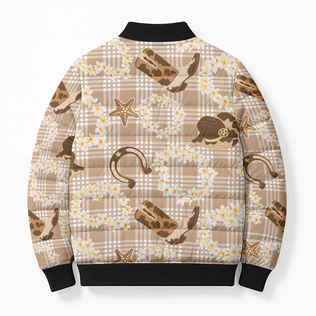Aloha Hawaii Paniolo Khaki Palaka Bomber Puffer Jacket Coastal Rodeo - Polynesian Pride