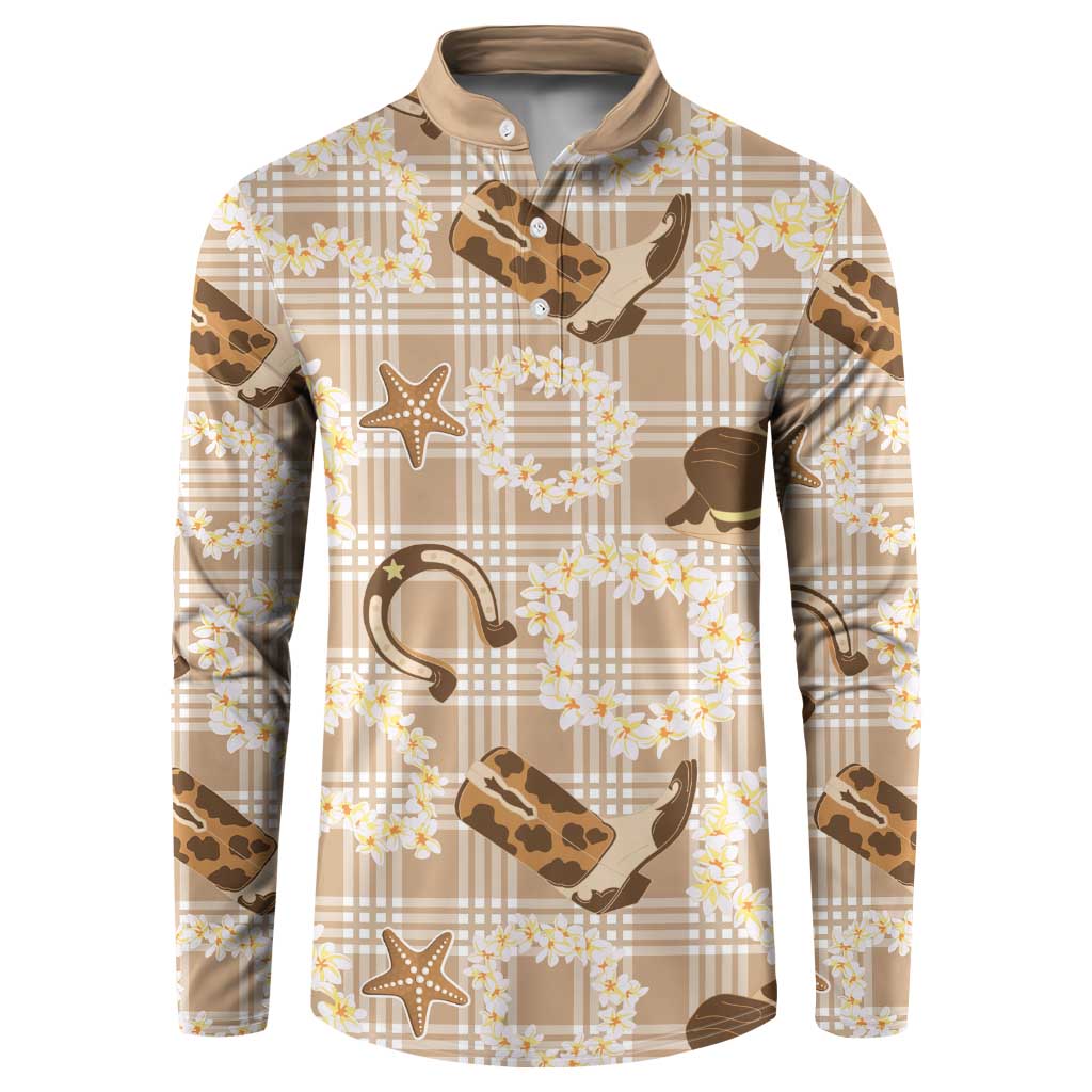 Aloha Hawaii Paniolo Khaki Palaka Button Sweatshirt Coastal Rodeo - Polynesian Pride