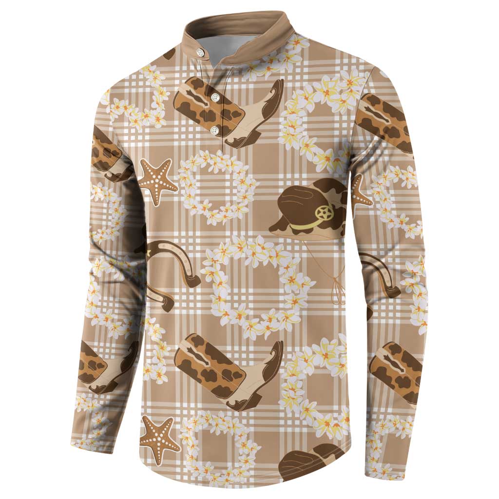 Aloha Hawaii Paniolo Khaki Palaka Button Sweatshirt Coastal Rodeo - Polynesian Pride