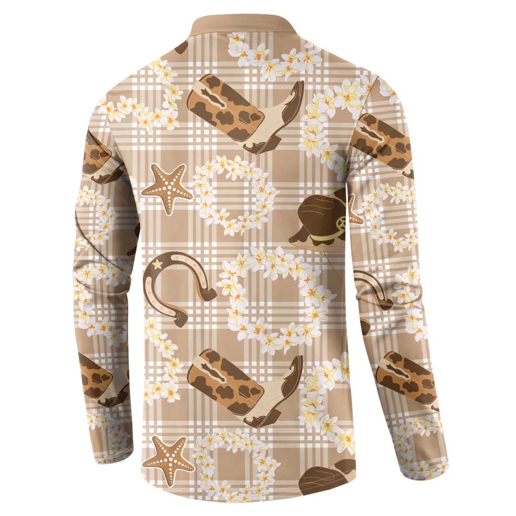 Aloha Hawaii Paniolo Khaki Palaka Button Sweatshirt Coastal Rodeo - Polynesian Pride