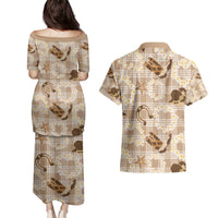 Aloha Hawaii Paniolo Khaki Palaka Couples Matching Puletasi and Hawaiian Shirt Coastal Rodeo - Polynesian Pride