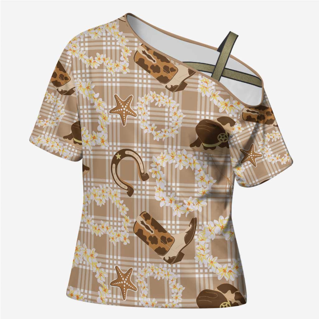 Aloha Hawaii Paniolo Khaki Palaka Cross Shoulder Shirt Coastal Rodeo - Polynesian Pride