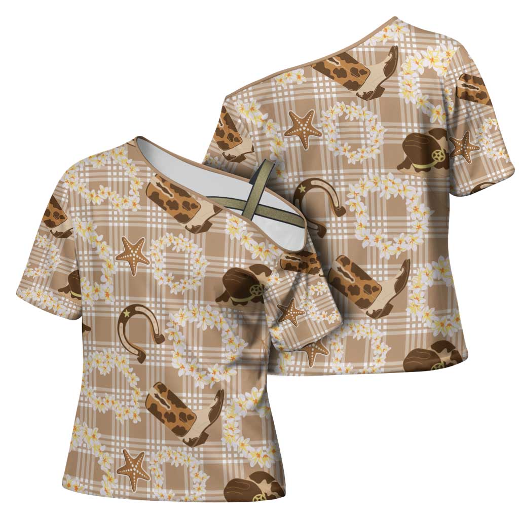 Aloha Hawaii Paniolo Khaki Palaka Cross Shoulder Shirt Coastal Rodeo - Polynesian Pride