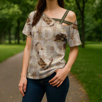 Aloha Hawaii Paniolo Khaki Palaka Cross Shoulder Shirt Coastal Rodeo - Polynesian Pride