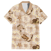 Aloha Hawaii Paniolo Khaki Palaka Family Matching Off Shoulder Short Dress and Hawaiian Shirt Coastal Rodeo - Polynesian Pride