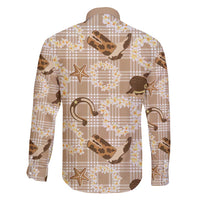 Aloha Hawaii Paniolo Khaki Palaka Family Matching Off Shoulder Short Dress and Hawaiian Shirt Coastal Rodeo - Polynesian Pride