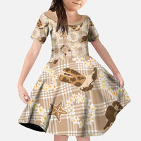 Aloha Hawaii Paniolo Khaki Palaka Family Matching Short Sleeve Bodycon Dress and Hawaiian Shirt Coastal Rodeo - Polynesian Pride