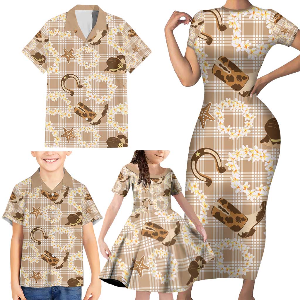 Aloha Hawaii Paniolo Khaki Palaka Family Matching Short Sleeve Bodycon Dress and Hawaiian Shirt Coastal Rodeo - Polynesian Pride