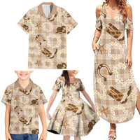 Aloha Hawaii Paniolo Khaki Palaka Family Matching Summer Maxi Dress and Hawaiian Shirt Coastal Rodeo - Polynesian Pride