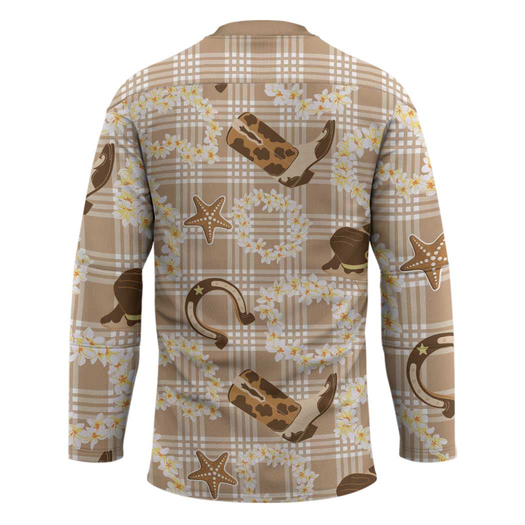 Aloha Hawaii Paniolo Khaki Palaka Hockey Jersey Coastal Rodeo - Polynesian Pride