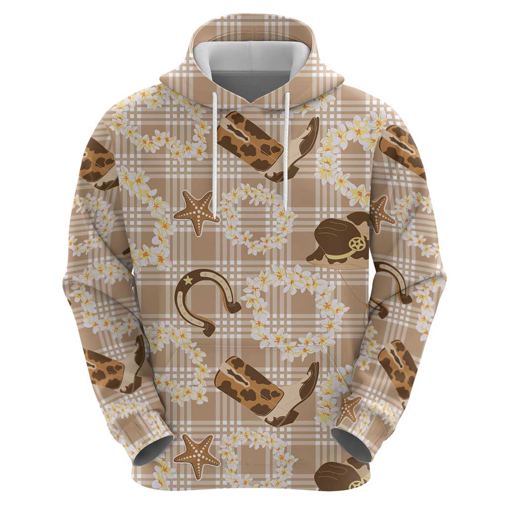 Aloha Hawaii Paniolo Khaki Palaka Hoodie Coastal Rodeo - Polynesian Pride