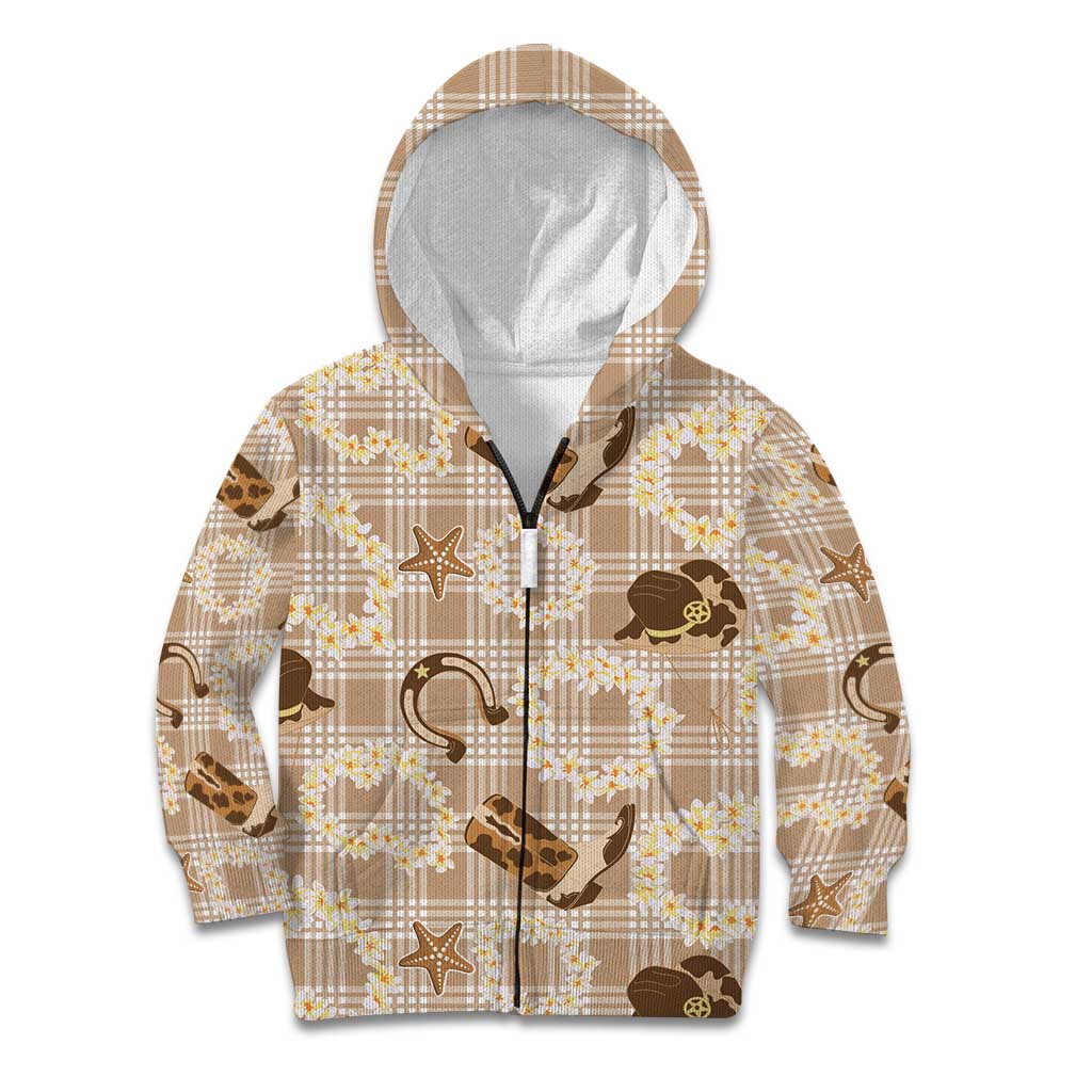 Aloha Hawaii Paniolo Khaki Palaka Kid Hoodie Coastal Rodeo LT7 Zip Hoodie Khaki - Polynesian Pride