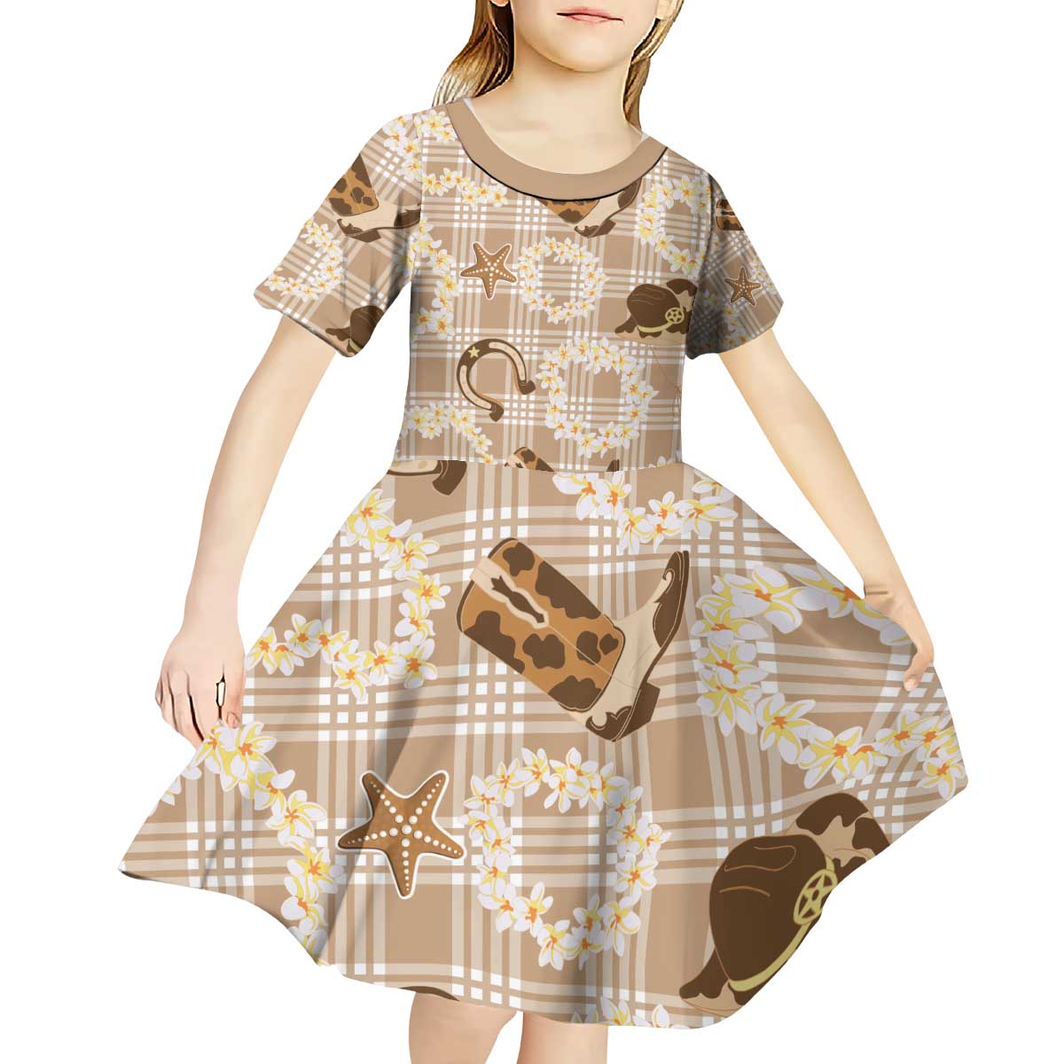 Aloha Hawaii Paniolo Khaki Palaka Kid Short Sleeve Dress Coastal Rodeo - Polynesian Pride