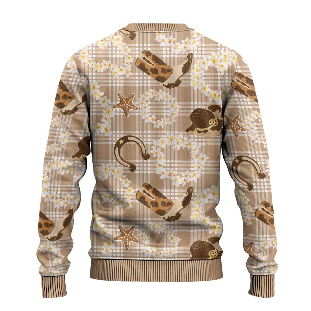 Aloha Hawaii Paniolo Khaki Palaka Ugly Christmas Sweater Coastal Rodeo - Polynesian Pride