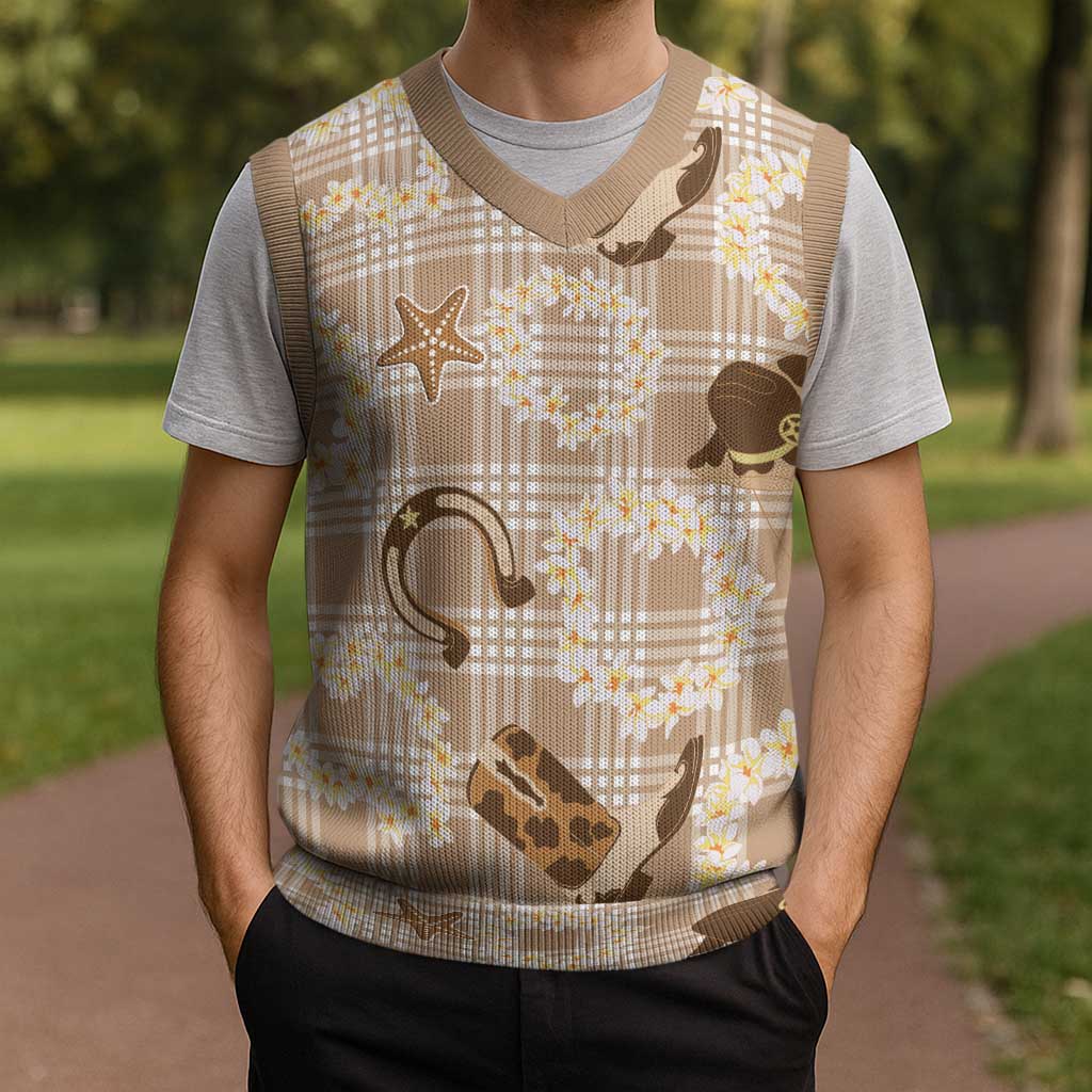 Aloha Hawaii Paniolo Khaki Palaka Christmas Knitted V-Neck Vest Coastal Rodeo - Polynesian Pride