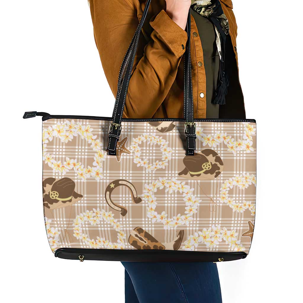 Aloha Hawaii Paniolo Khaki Palaka Leather Tote Bag Coastal Rodeo - Polynesian Pride