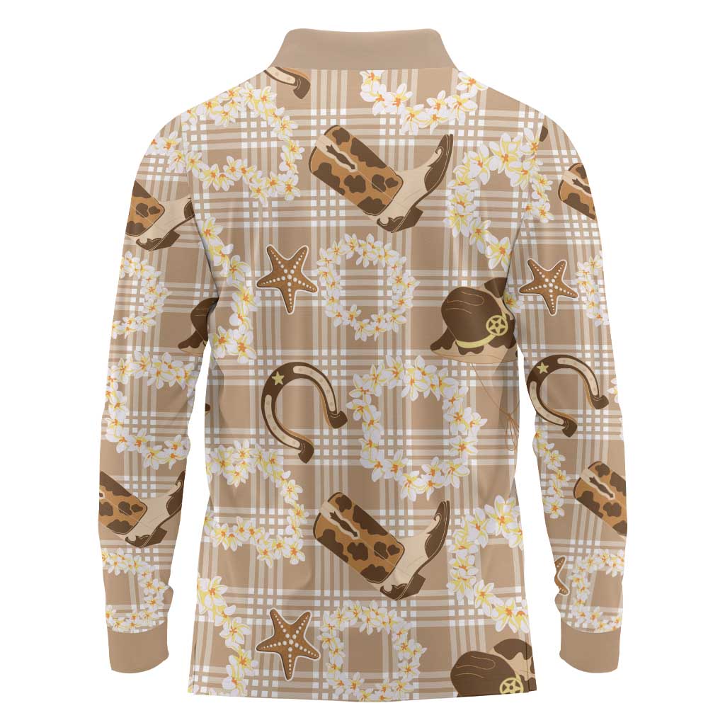 Aloha Hawaii Paniolo Khaki Palaka Long Sleeve Polo Shirt Coastal Rodeo - Polynesian Pride