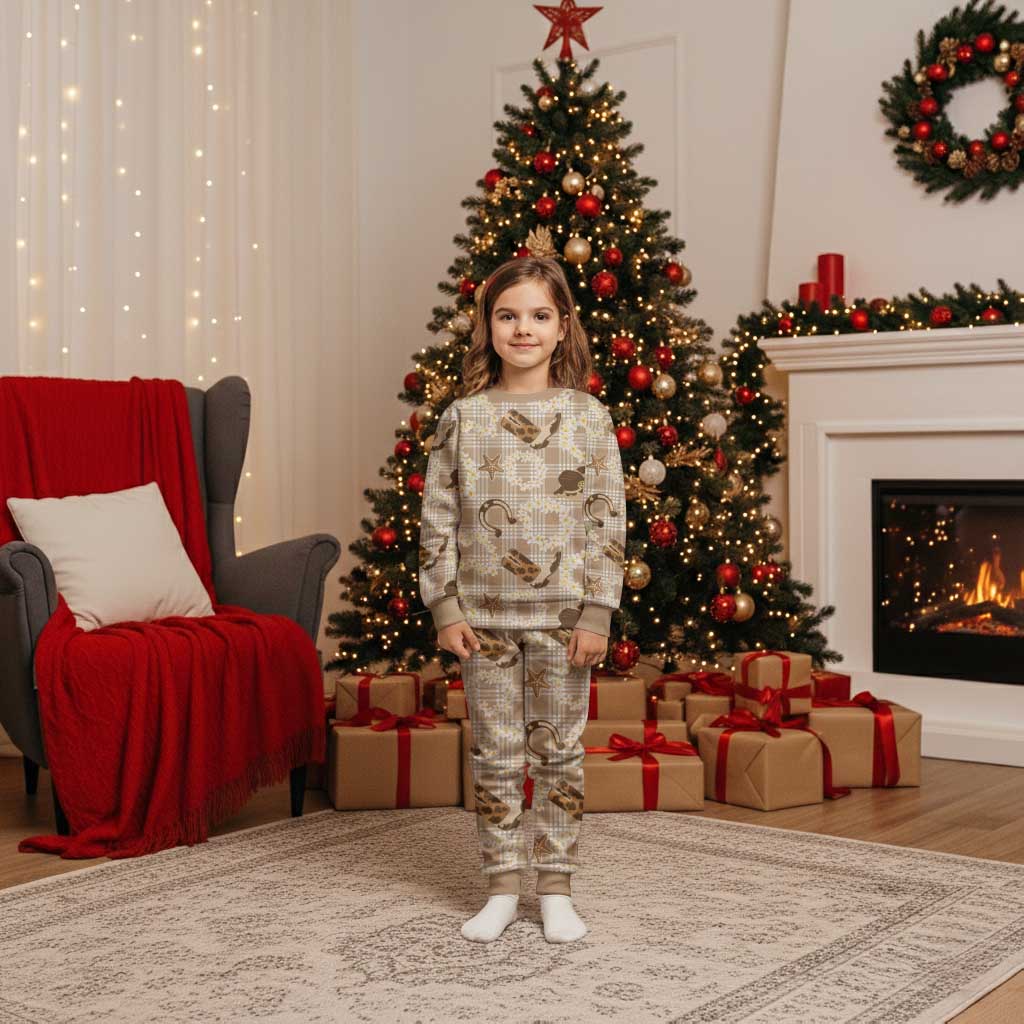 Aloha Hawaii Paniolo Khaki Palaka Christmas Pajama Set Coastal Rodeo LT7 Kid Khaki - Polynesian Pride