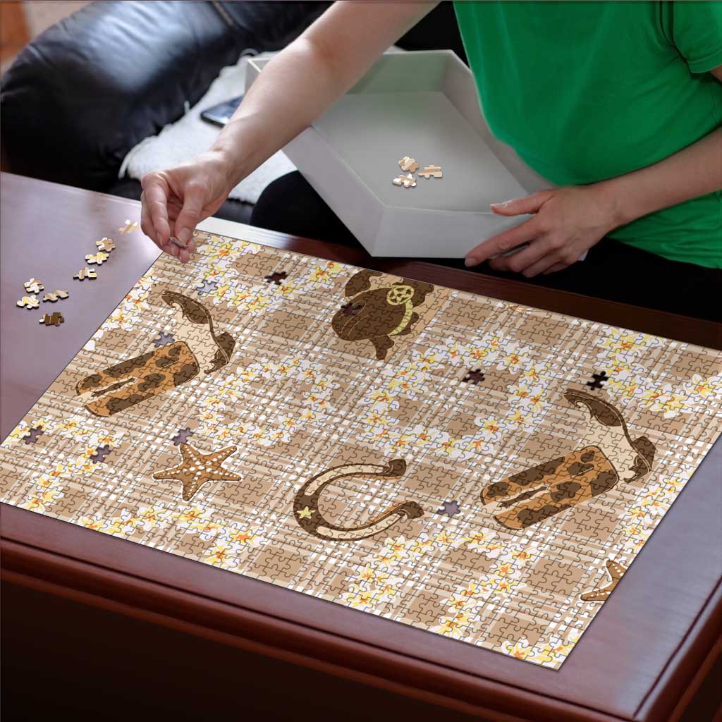 Aloha Hawaii Paniolo Khaki Palaka Puzzle Coastal Rodeo - Polynesian Pride