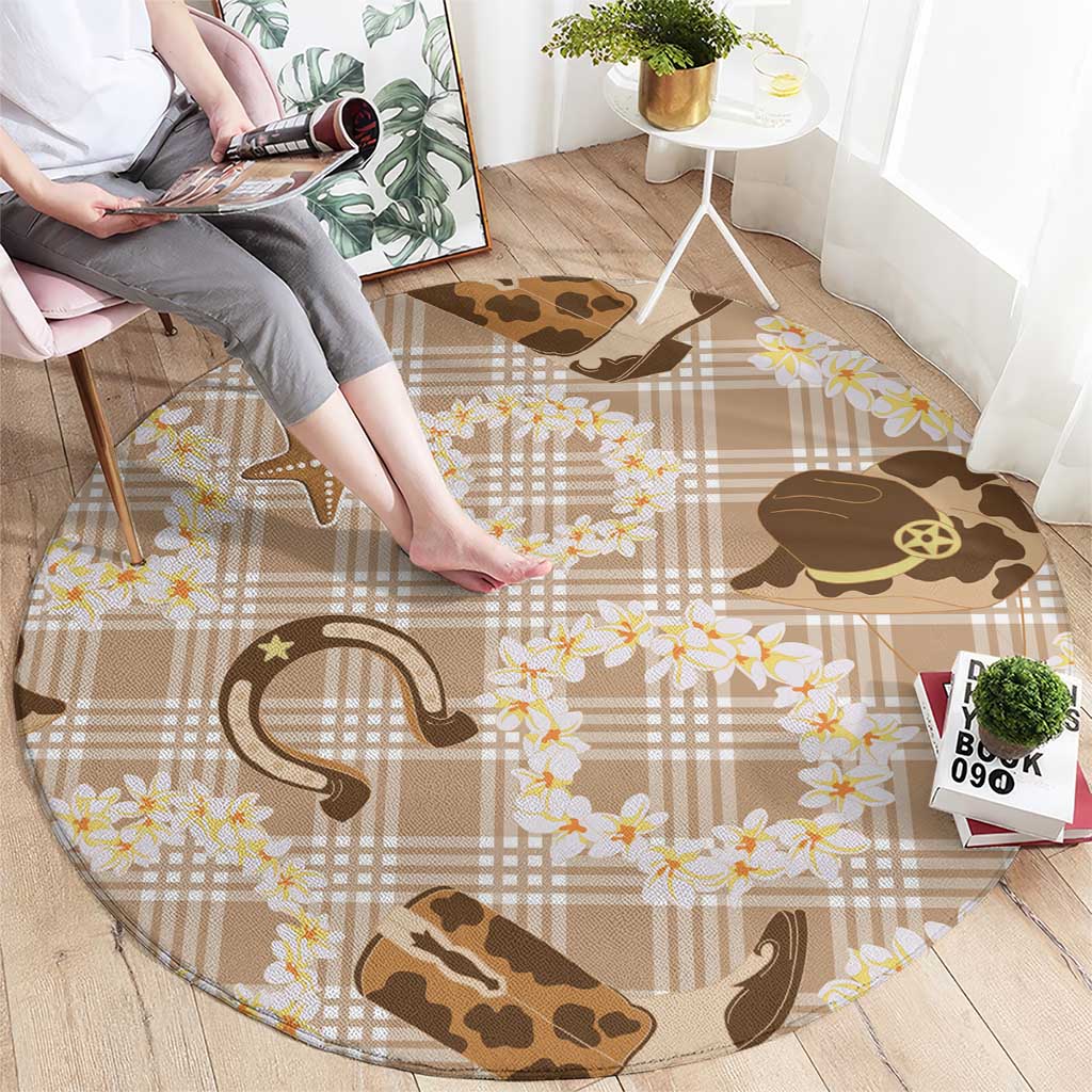 Aloha Hawaii Paniolo Khaki Palaka Round Carpet Coastal Rodeo - Polynesian Pride