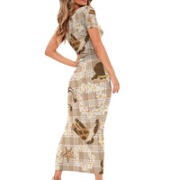 Aloha Hawaii Paniolo Khaki Palaka Short Sleeve Bodycon Dress Coastal Rodeo - Polynesian Pride