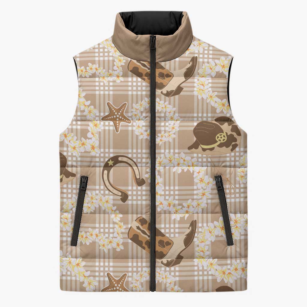 Aloha Hawaii Paniolo Khaki Palaka Sleeveless Puffer Jacket Coastal Rodeo - Polynesian Pride